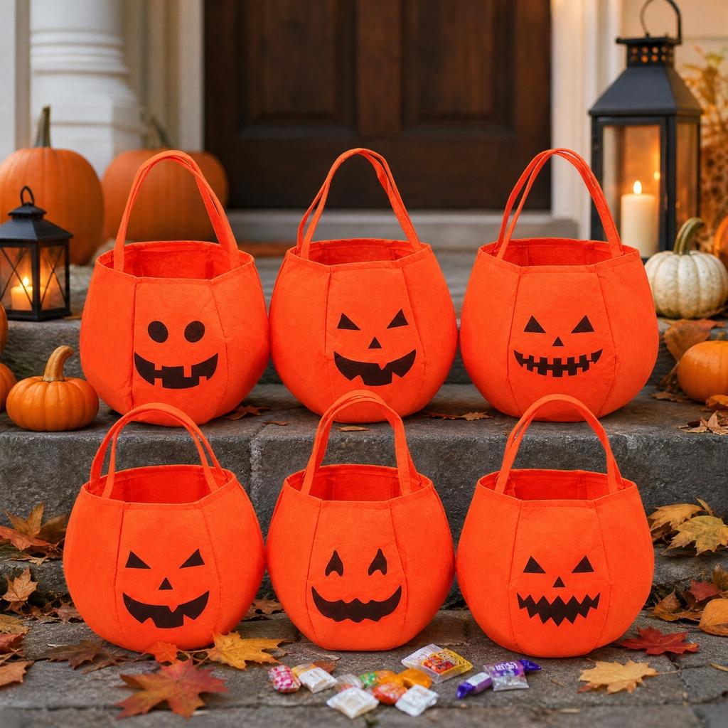 Non-Woven 3D Pumpkin Halloween Candy Bag for -or- Party Favors and Costume Props