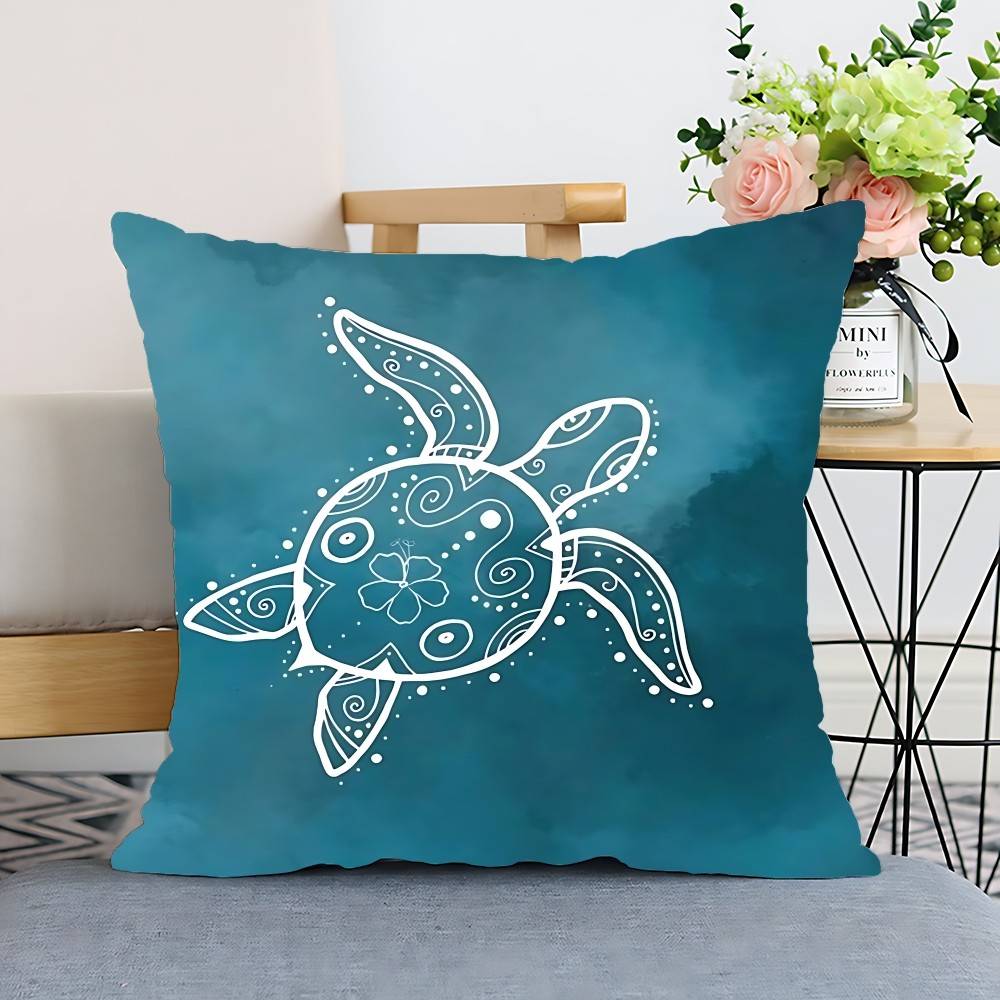 

Seahorse Whale Starfish Turtle Blue Ocean Pillow Case Cushion Cover Polyester Decorative Sofa Cushion Pillowcase Home Decor 16x16Inch