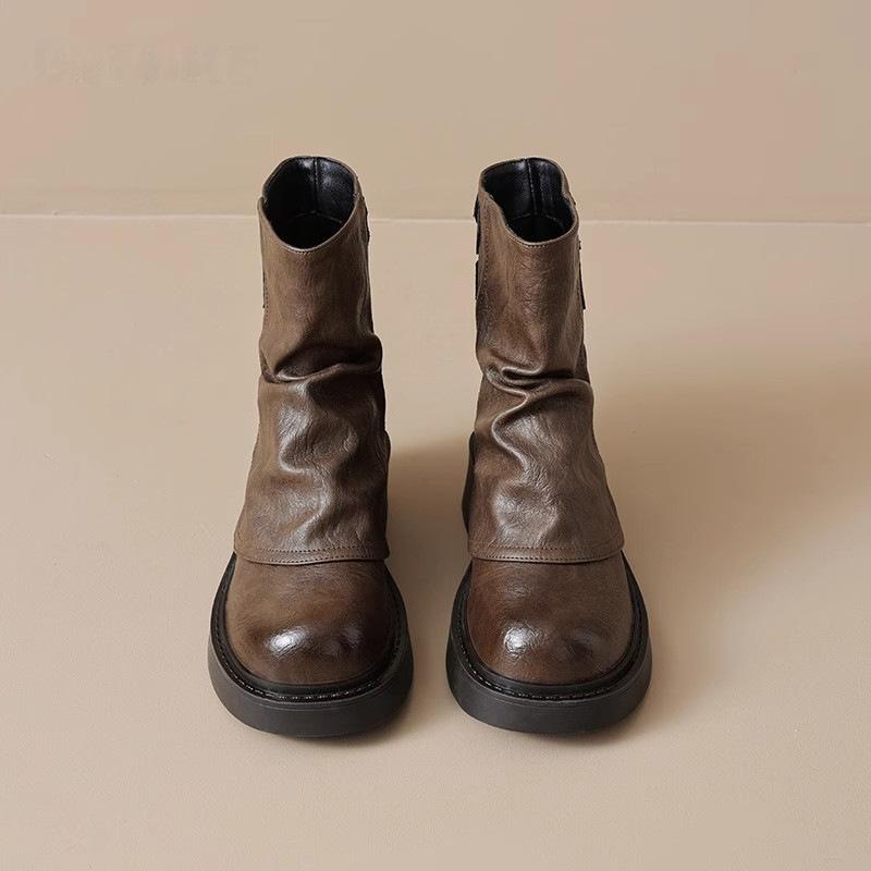

Retro artistic women s thick soled short boots with anti slip wear-resistant round toe midsole simple comfortable women s shoes 40