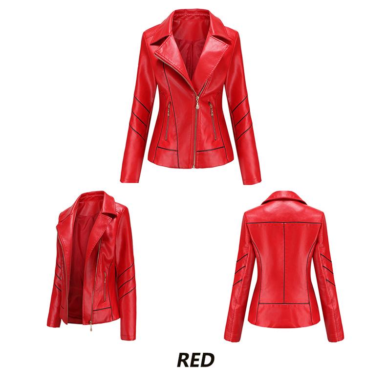 2024 Women's Exclusive PU Leather Motorcycle Jacket - Thin Short Design for Spring and Autumn