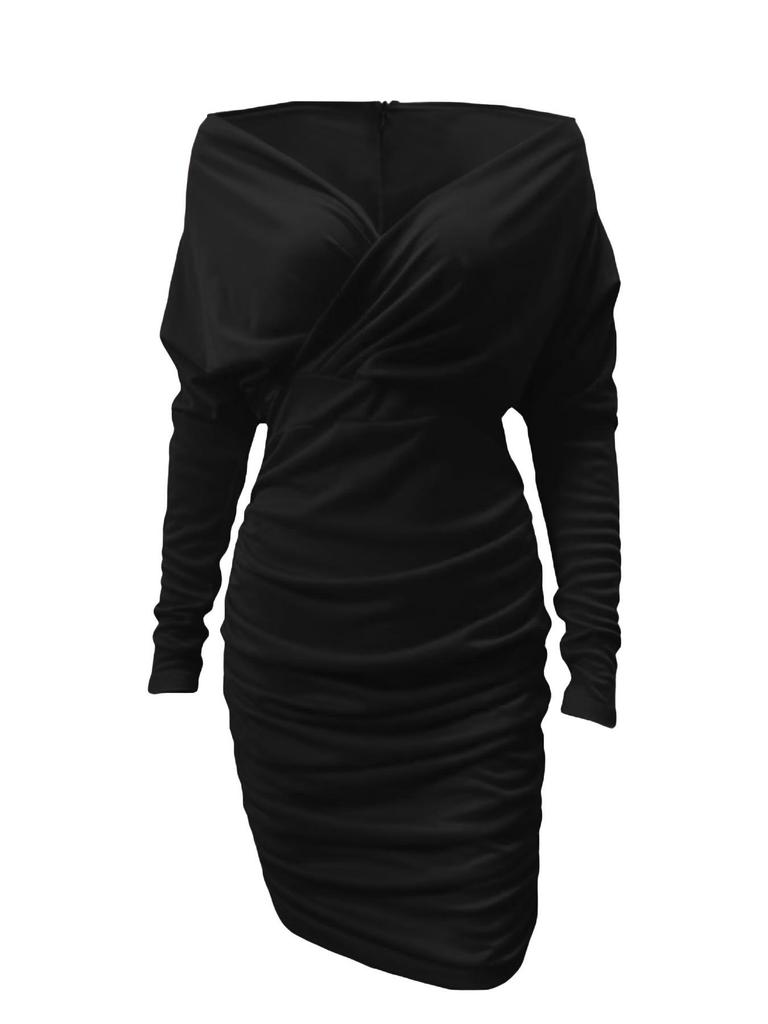 2024 Herbst Winter Langarm V-Ausschnitt Sexy Taillenbetontes Hüftbetontes Kleid für Damen