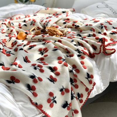 3D Kirsch-Erdbeer-Jacquard Wolle Mischdecke Süßes Baby Mädchen Wickeldecke Krippenbettwäsche Neugeborenen Empfangsdecke