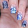 24pcs Short Square Blue Glittering Press On Nail With Snowflake Designs Stick On Nail For A Festive Winter Look