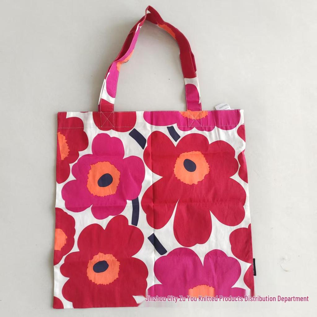 Eco-Friendly Finnish Floral Canvas Shoulder Bag: Minimalist, Large Capacity Tote for Women