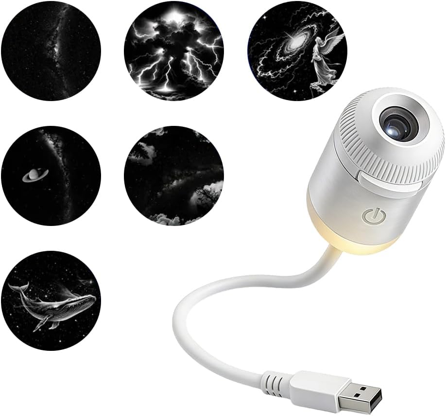 USB Star Projector Night Light with Adjustable Projection Angle and Multiple Galaxy Patterns for Bedroom Decoration and Ambient Lighting