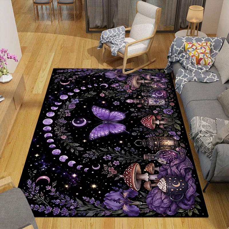 1Pc Purple Fantasy Garden Rug, Office Carpet Indoor Outdoor Doormat, Non-Slip, Comfortable, Living, Christmas Halloween, Xmas Gift Ey14