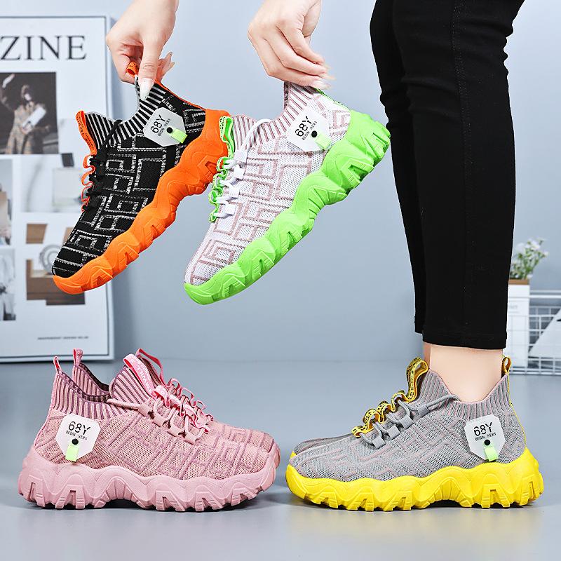 Shoes women's casual shoes new flying woven mesh shoes color matching fashion single shoes platform trend coconut shoes