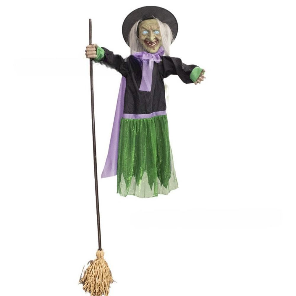 Animatronic Witch Halloween Decorations 6ft Flying Witch On Broom With Scary Sounds And Lights For Garden Yard Lawn Decor