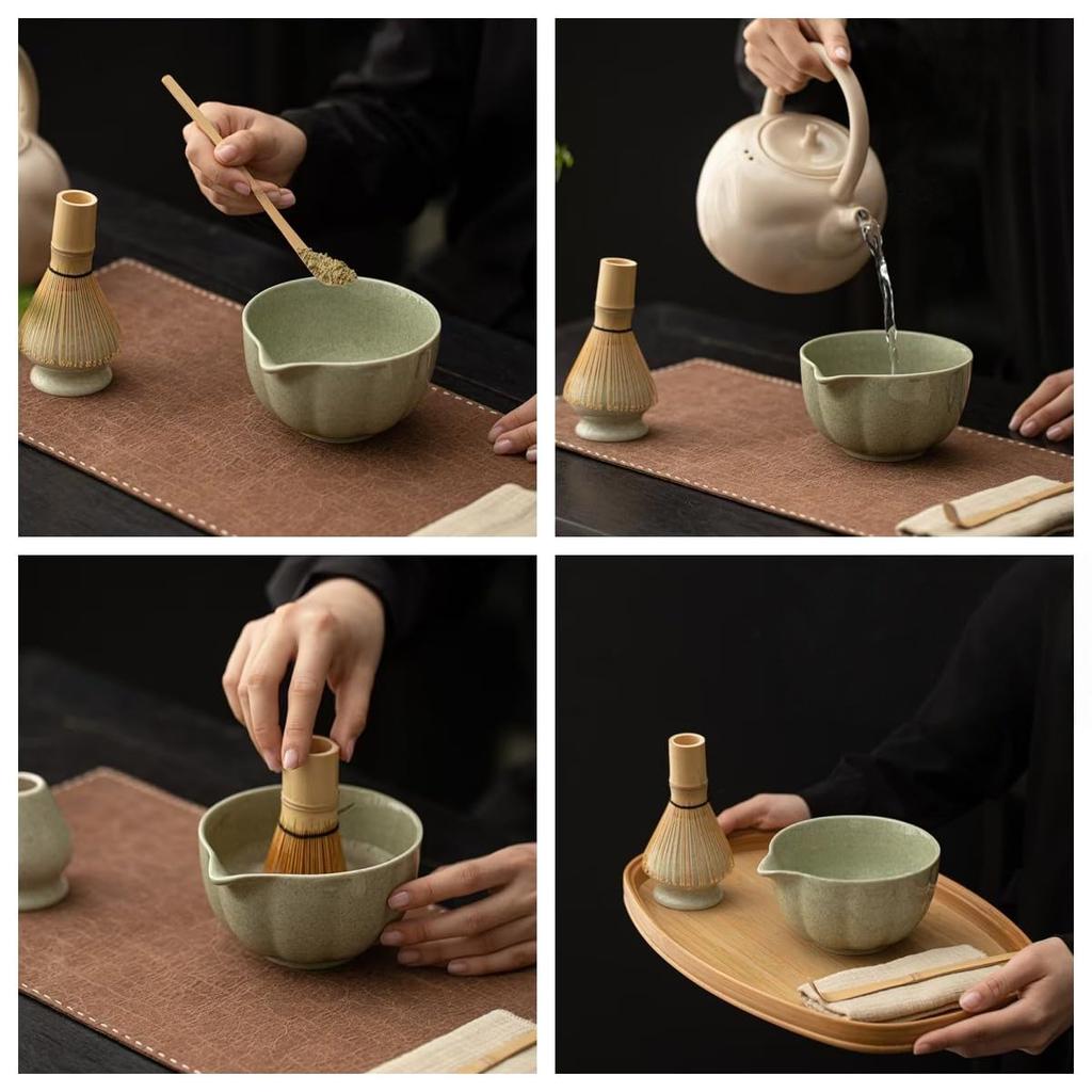 Hyakuhondate 4-piece Tea Ceremony Set Including Tea Whisk, Tea Scoop, and Matcha Bowl
