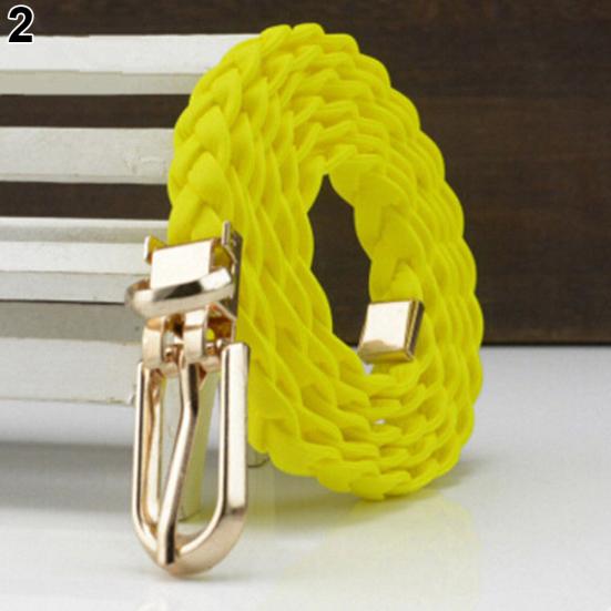 Women Buckle Strap Waistband Braided Faux Leather Vivid Narrow Thin Waist Belt
