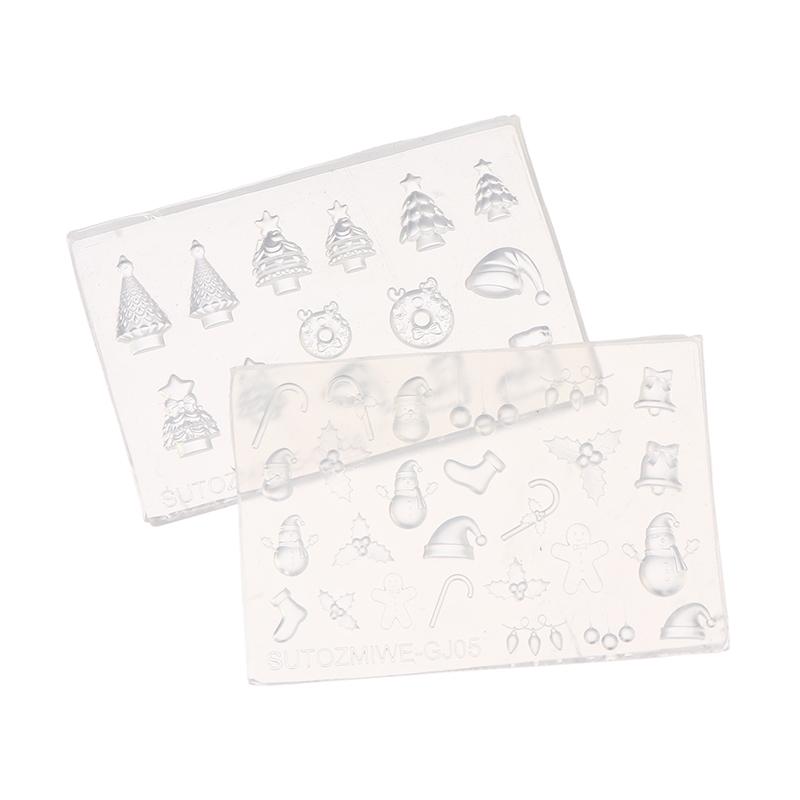 Moule à Ongles en Silicone 3D Pour Nail Art DIY Arbre de Noël Bonhomme de Neige Cloche Bonhomme en Pain d'Épices Modèle Design Transparent Outil de Manucure
