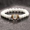 Gold & Silver Double-Sided Crown Beaded Bracelet with White Porcelain Beads & 10mm Floral Stone