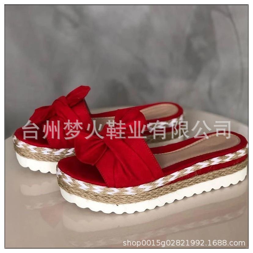 New Sandals Bow Straw Woven Cool Slippers Sandals Women's Shoes
