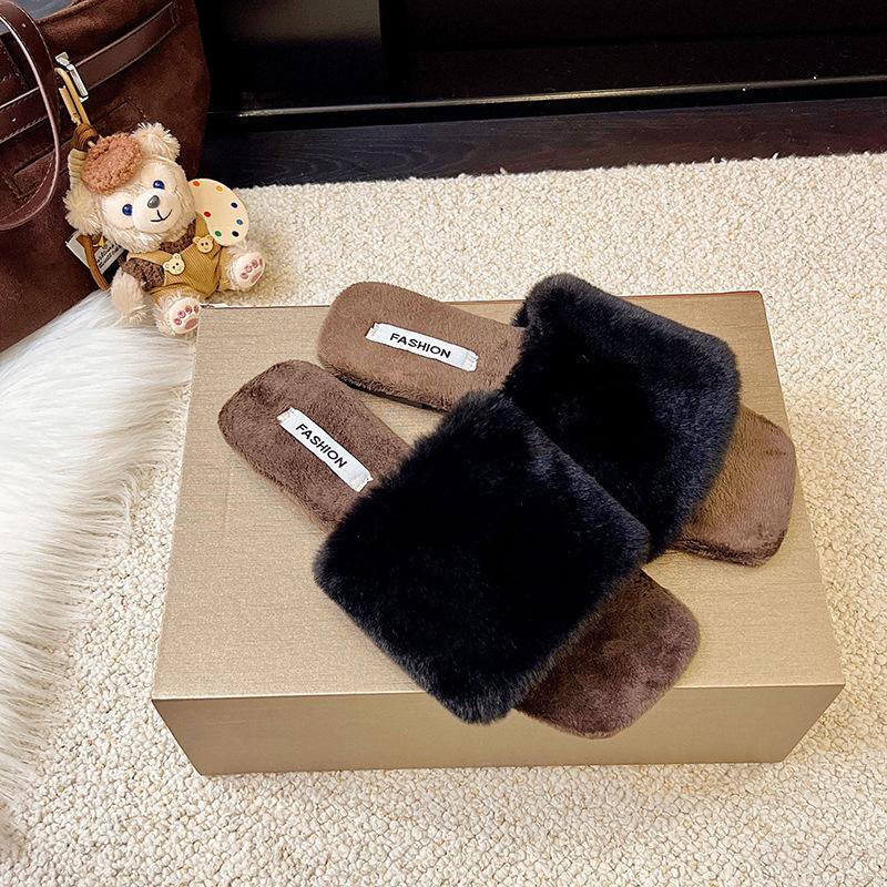 

Тапочки Мао Мао Женские Весна-Осень 2025 Новая Корейская Версия Фея Стиль Мода Квадратный Носок Плоская Подошва Однословные Хлопковые Тапочки Женские 41 чёрный