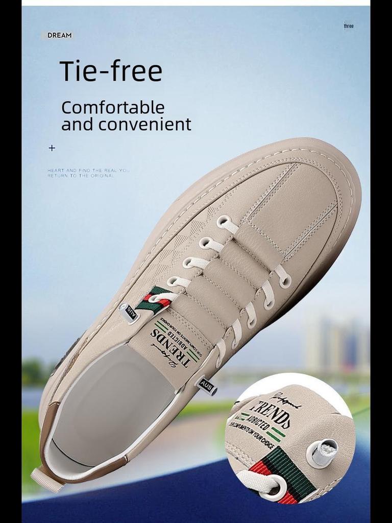 Men's 2025 Summer Breathable Soft Leather Casual White Shoes - Trendy and All-Match Sports Design