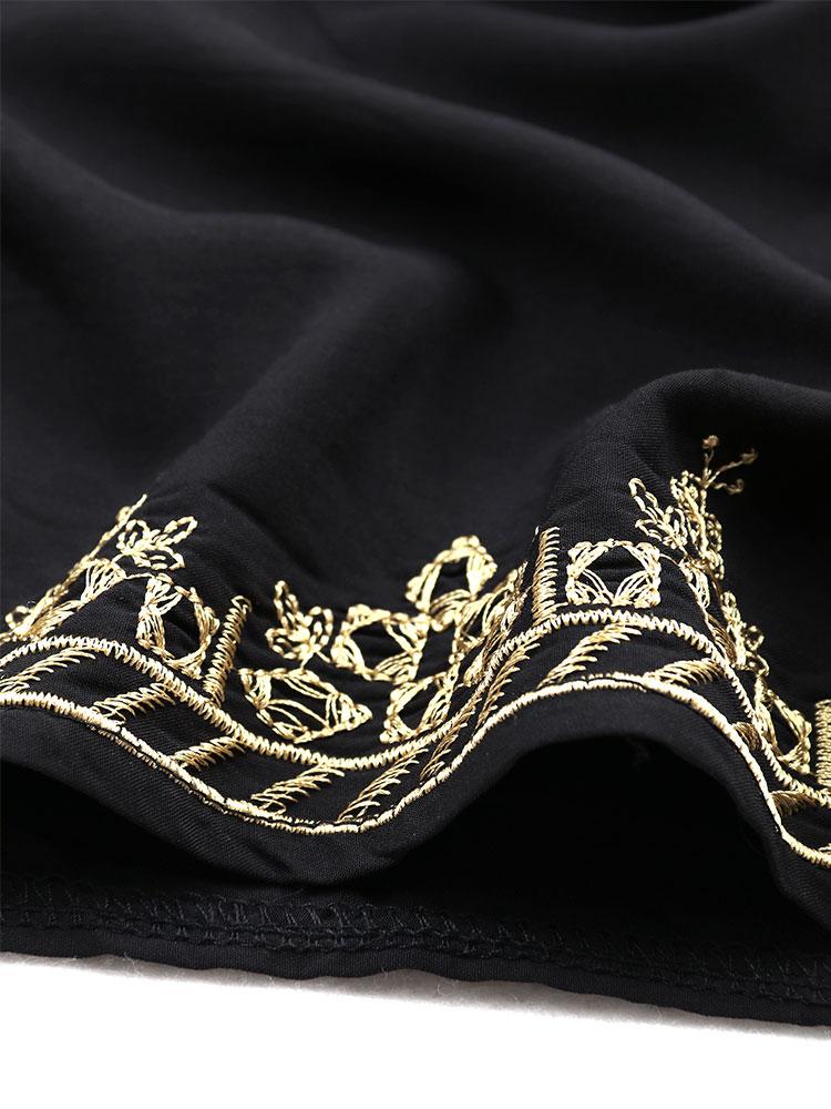 EDOLYNSA Schwarzer Damen-Kaftan mit goldener Stickerei, Hauskleid, lockeres Urlaubsparty-langes Kleid, Übergröße, Lounge-Kleidung Q1545