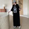 DIMANAF Women Plus Size Dress Loose Summer 2025 Vintage Dress Basic Long Casual Printing Shirt Dress Maxi