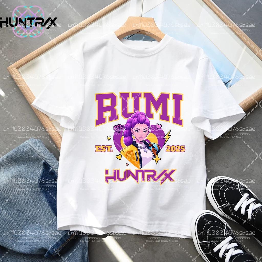 2025 New KPop Demon Hunters Cartoon Print Kids Cotton T-shirts Summer Short Sleeve Tees Boys and Girls Clothes Casual Tops