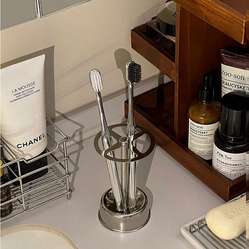 Stainless Steel Toothbrush Holder, Makeup Brush Organizer with 6 Slots, Wall Mounted Bathroom Storage for Electric Toothbrush