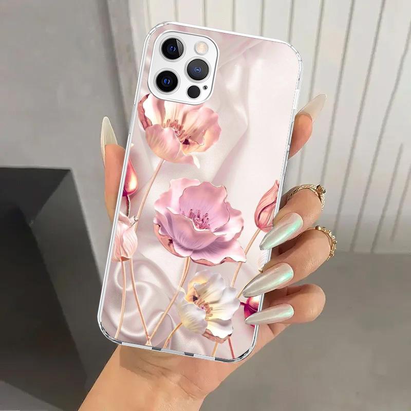 Beautiful Rose Bling Picture Phone Case for Iphone 17 Air 16 15 Plus 14 13 Mini 12 11 Pro Max 16E 7 8 SE 2020 Soft Funda Print S