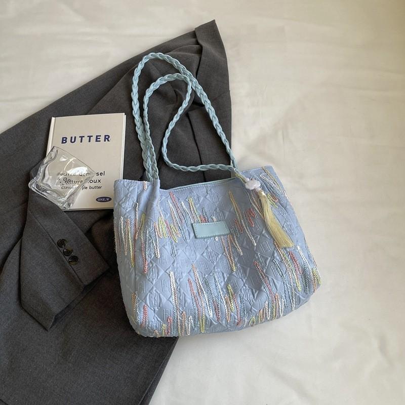 Stylish Casual Shoulder Bag 2024 Trendy Canvas Tote Bag In Colorful Stripes For Women