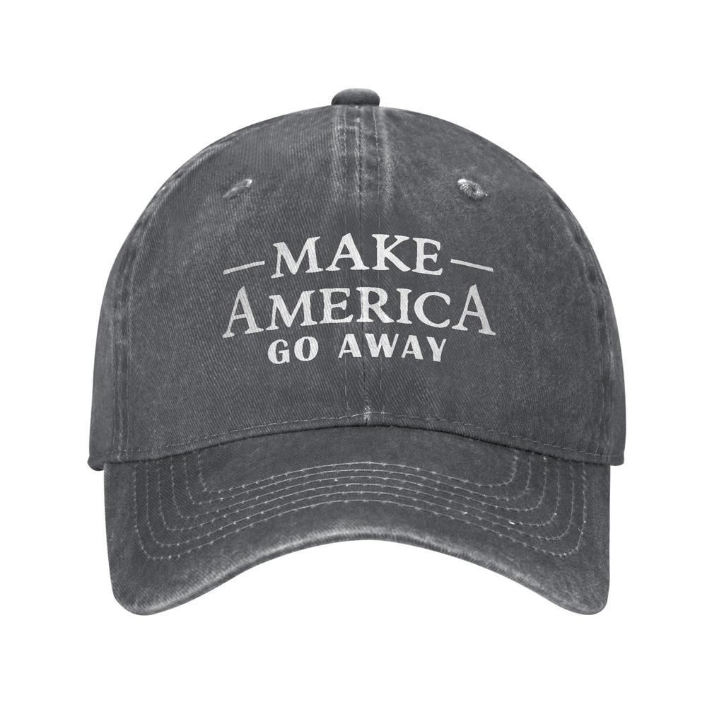 Make America Go Away Unisex Baseballkappe Lustiger Sarkasmus Spruch Distressed Denim Hüte Vintage Outdoor Workouts Verstellbare Sonnenkappe