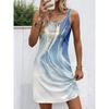 Women's Round Neck Sleeveless Mid Rise A Line Gradient Water Ripple Print Mini Sundress Casual Dress