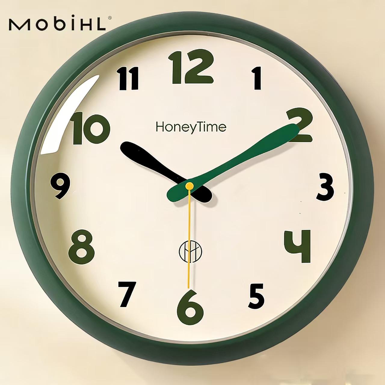 2026 New Modern Minimalist Stylish Wall Clock, Silent Hanging Clock for Home Living Room Bedroom, Punch-Free Wall Mount Clock (Green,32.5cm) зелёный