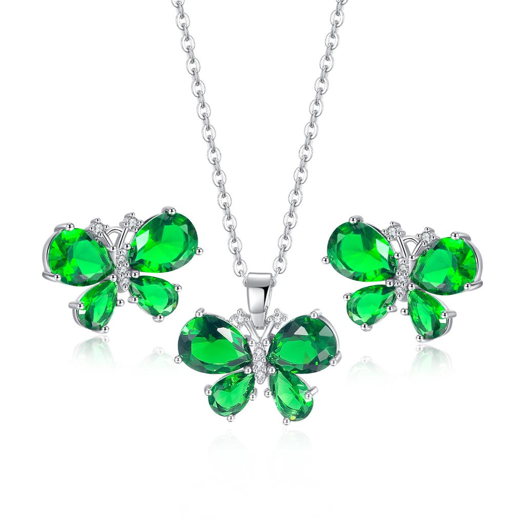 Edelstahlkette 3D Doppellagig Blaue Zirkonia Blume Anhänger Halsketten Ohrringe Zirkon Set für Damen Schlüsselbein Halsband Geschenk