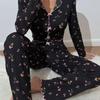 Floral Print Long Sleeve Pajama Set: Casual Wearable Lounge Suit