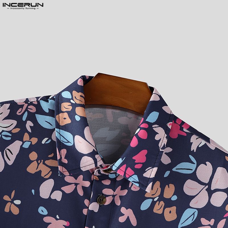 INCERUN Übergroße Herren Hemden mit Reverskragen, kurzen Ärmeln, Blumendruck, lässig und locker