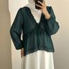 ZANZEA Women Elegant Lace Splice V-Neck See Through Long Sleeve Cover Up Blouse