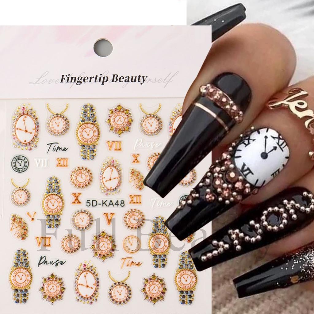 Nail Art Relief Sticker Retro Style Gold Watch Watch Necklace Nail Art Adhesive Sticker