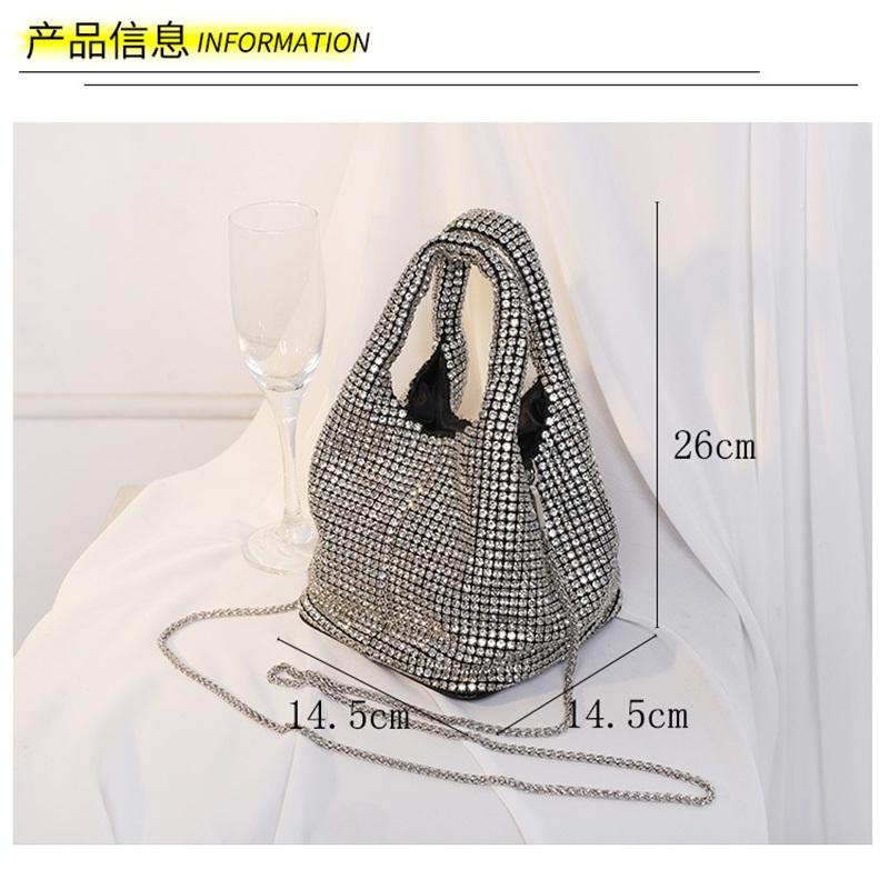 New Handmade Rhinestone Bucket Evening Bag Women Chain Crossbody Top Handle Vest Purse For Wedding Banquet Party