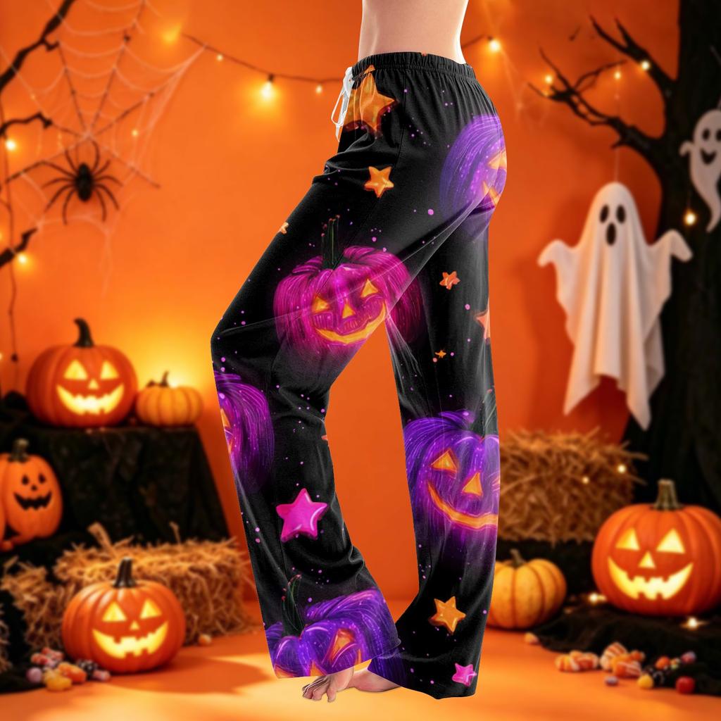 Women's Pants with Drawstring and Halloween Print for Casual Sleepwear