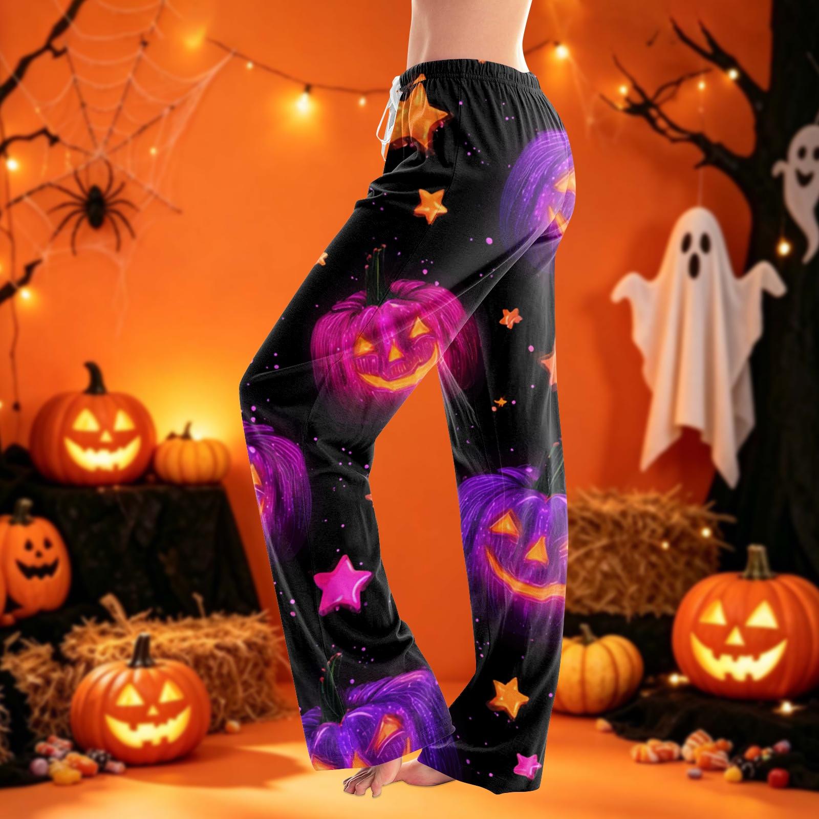 Women s Pants with Drawstring and Halloween Print for Casual Sleepwear XXL