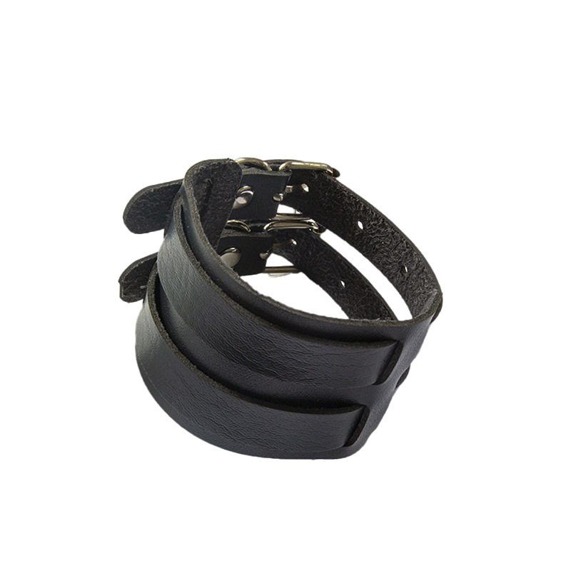 Fashion Men Locomotive Punk Ornament Stylish Trendy Retro Cattle Leather Bracelet Bracelet Cross-Border Hot Selling Accessories Black (One Pack)