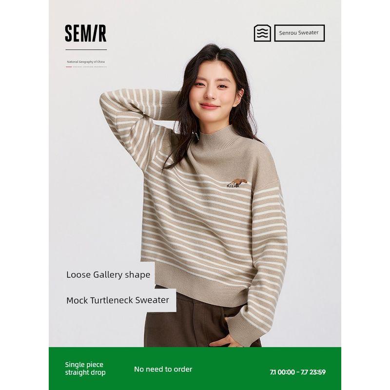 

Mori Soft Sweater | Same Style with Mall Senma Chinese National Geographic Series Sweater Female Winter New Arrival Loose Mock Neck White Blue Tone 00318 165/88A/L