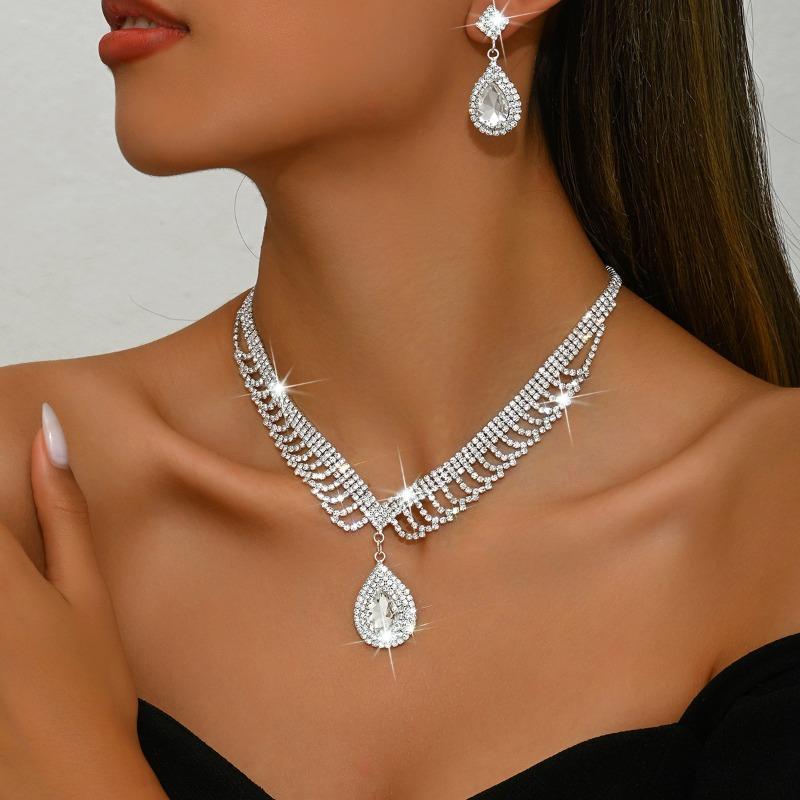 Meier Teardrop necklace and earring set - bridal jewelry fashion set for wedding accessories