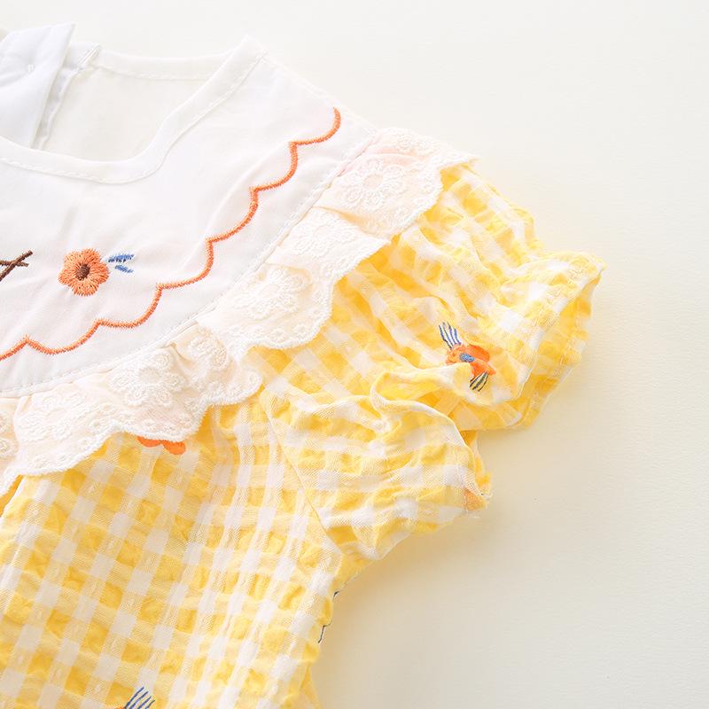 Newborn Girls' Plaid Romper - Summer Infant Bodysuit and Harem Jumpsuit