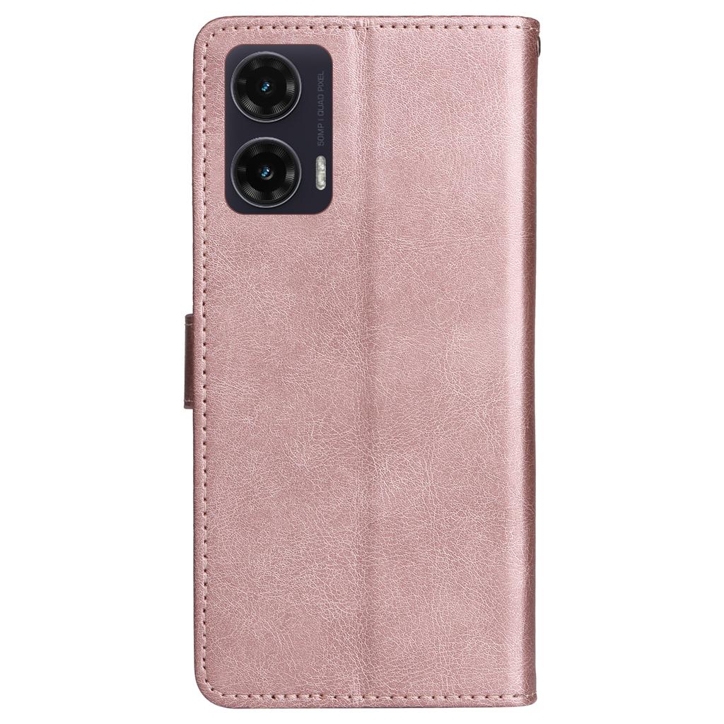 For Motorola Moto G35 5G Leather Wallet Case with Strap Solid Color Phone Stand Cover