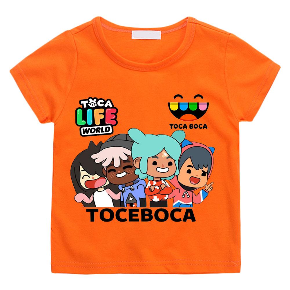 T-shirt Streetwear con Stampa Cartoon Toca Boca World 100% Cotone Cartoon Manga Manica Corta Ragazzi Ragazze Girocollo Magliette per Bambini Estate