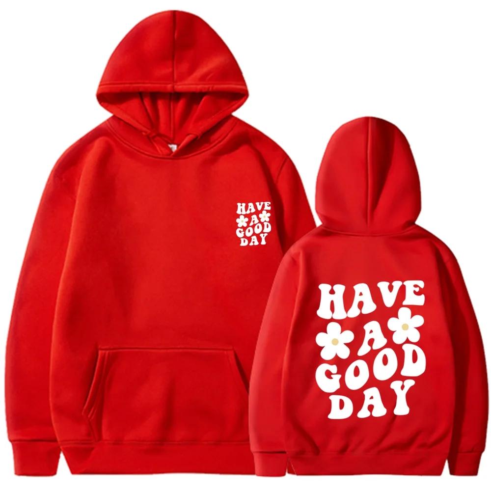 Have a Nice Day Hoodie Women's Long Sleeve Top Y2K Letter Flower Pattern Oversized Hoodie Fleece Autumn Clothes