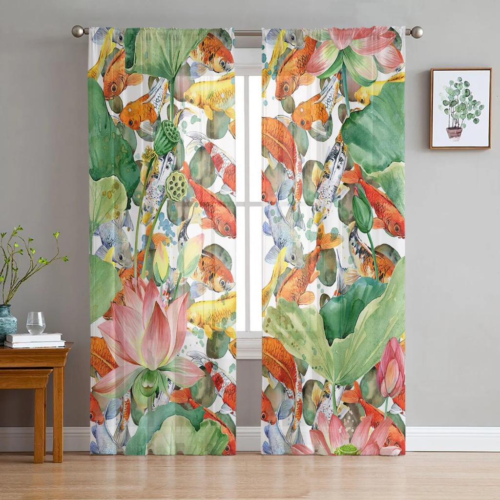 Cartoon Fish Tulle Sheer Window Curtains for Living Room Kitchen Children Bedroom Voile Hanging Curtain