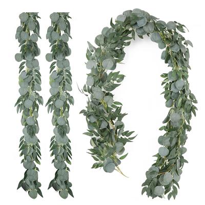 2 Packs Artificial Eucalyptus Garland with Willow Vines Spring Greenery Garland for Centerpieces Table Runner Wedding Arch Home Baby Shower Decor
