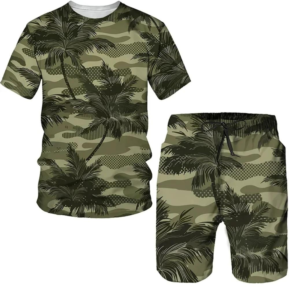 Summer Men's 3D Printed Leopard Print Sports Suit Fashion Versatile Trend Casual Breathable
