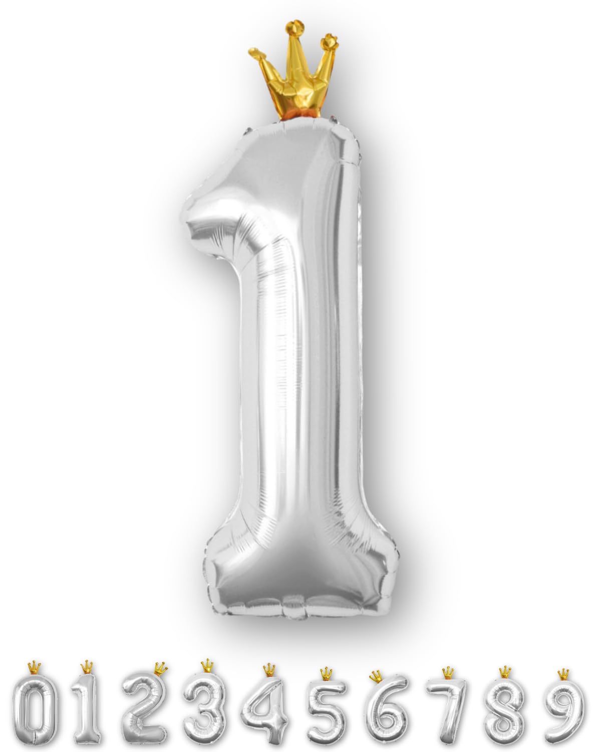 La Kissa Balloon Number Birthday Decoration 40-Inch Large Silver Crown Number Balloon with Straw 90cm Commemorative Day