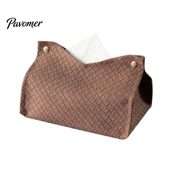 Durable Kitchen Paper Organizer PU Leather Tissue Box Holder, with Snap Design, Portable Foldable Case for Office Facial Dispenser, Desk And