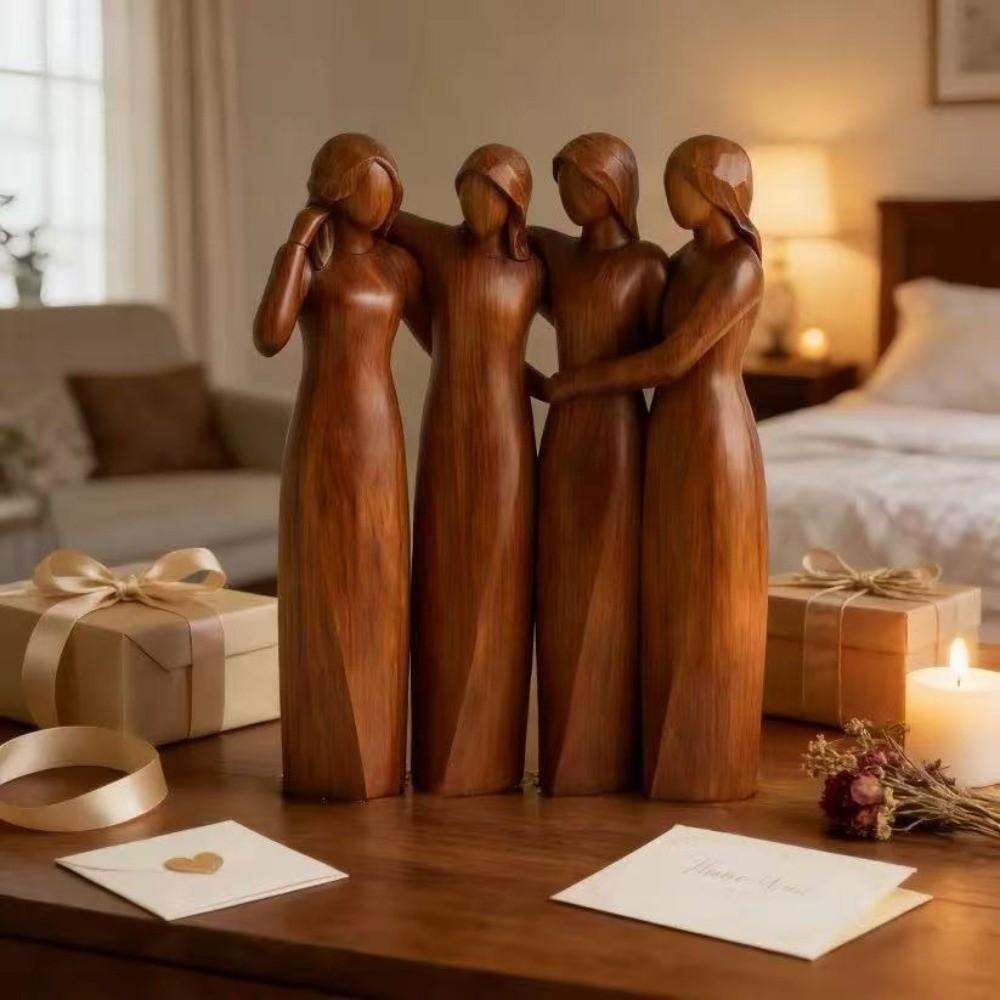 Funny Resin Sisters Figurine Realistic Cartoon Friendship Sculpture Natural Texture Imitation Wood-carved Ornament Courtyard