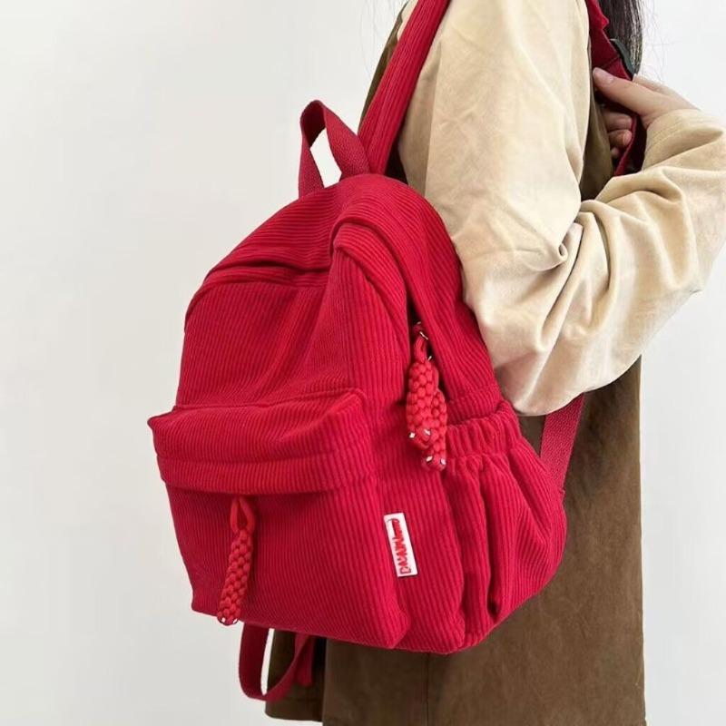 Corduroy Backpack for Women Large Capacity School Backpack Casual College Bookbag Lightweight Travel Daypack with Multi Pockets